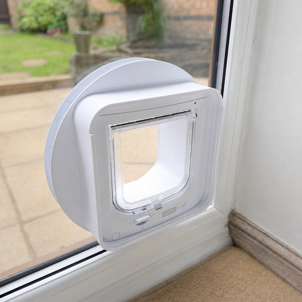SureFlap Microchip Cat Flap with the cover frame installed